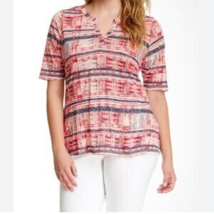 Lucky Brand red and Blue Mixed Print V-Neck Boho Top Womans Size small